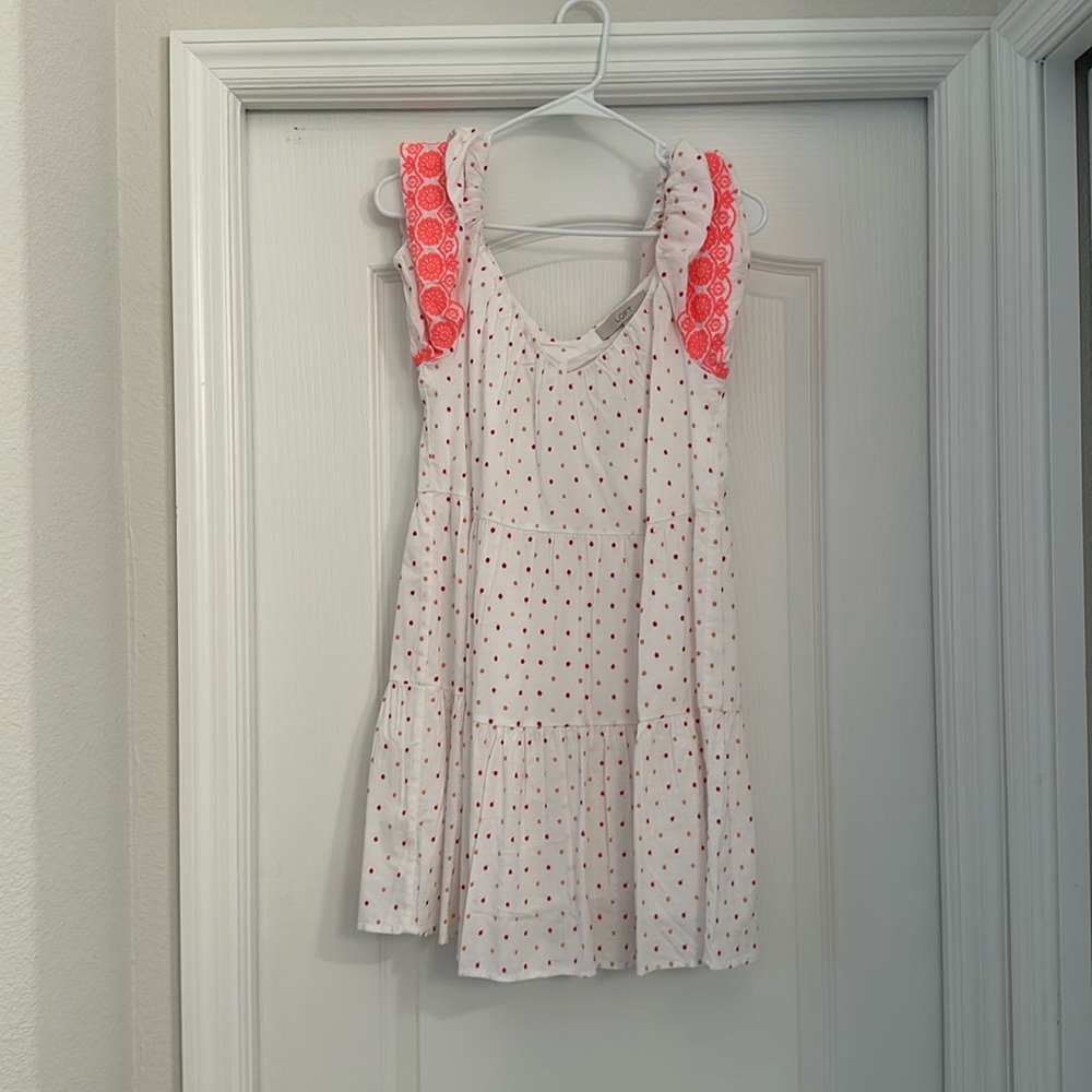 Loft white pink polka dots dress